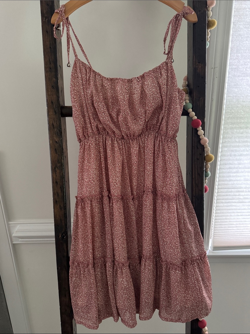 Mauve Pink Tiered Tie-Shoulder Sundress